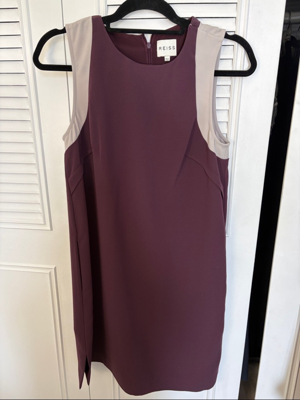 Reiss Plum Shift Dress with Cream Shoulder Panels